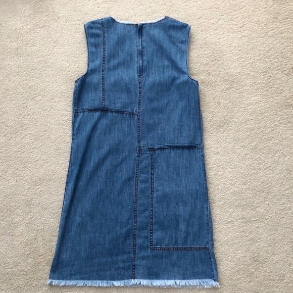 Denim Patchwork Shift Dress With Frayed Hem - Picture 3 of 4
